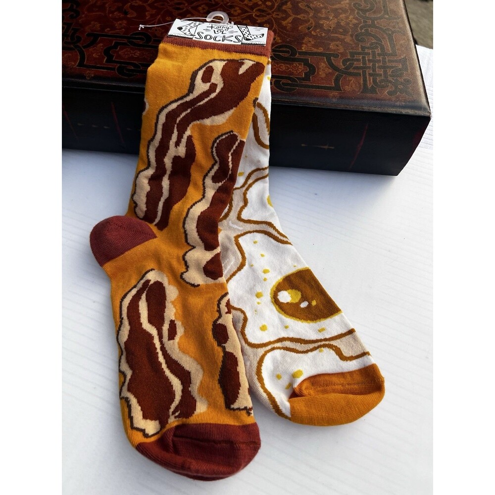 Primitives By Kathy Bacon & Eggs Novelty Crew Socks Funny Breakfast Gift NWT